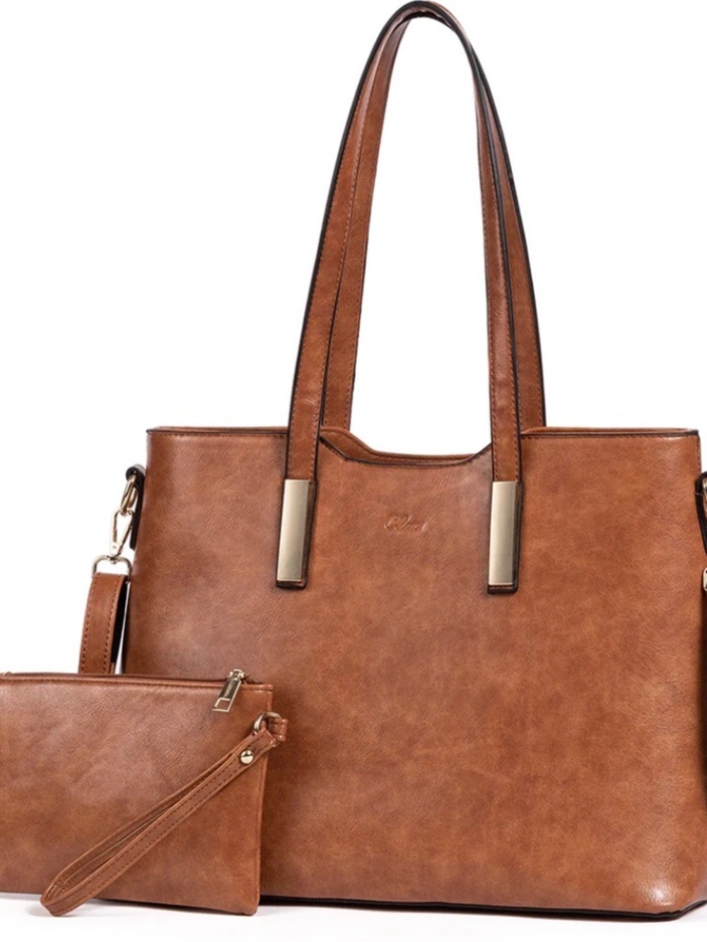 Cluci brown leather shoulder bag / tote and matching wrist tote